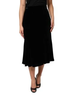 Dolce & Gabbana Black High Waist Fit Flared Midi Women's Skirt
