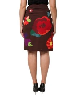 Dolce & Gabbana Brown Floral High Waist Side Slit Women's Skirt -Lux Lair Store 8274883