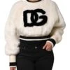 Dolce & Gabbana White Cropped Faux Fur DG Sweatshirt Women's Sweater 1 Dolce & Gabbana White Cropped Faux Fur DG Sweatshirt Women's Sweater -Lux Lair Store 8275017