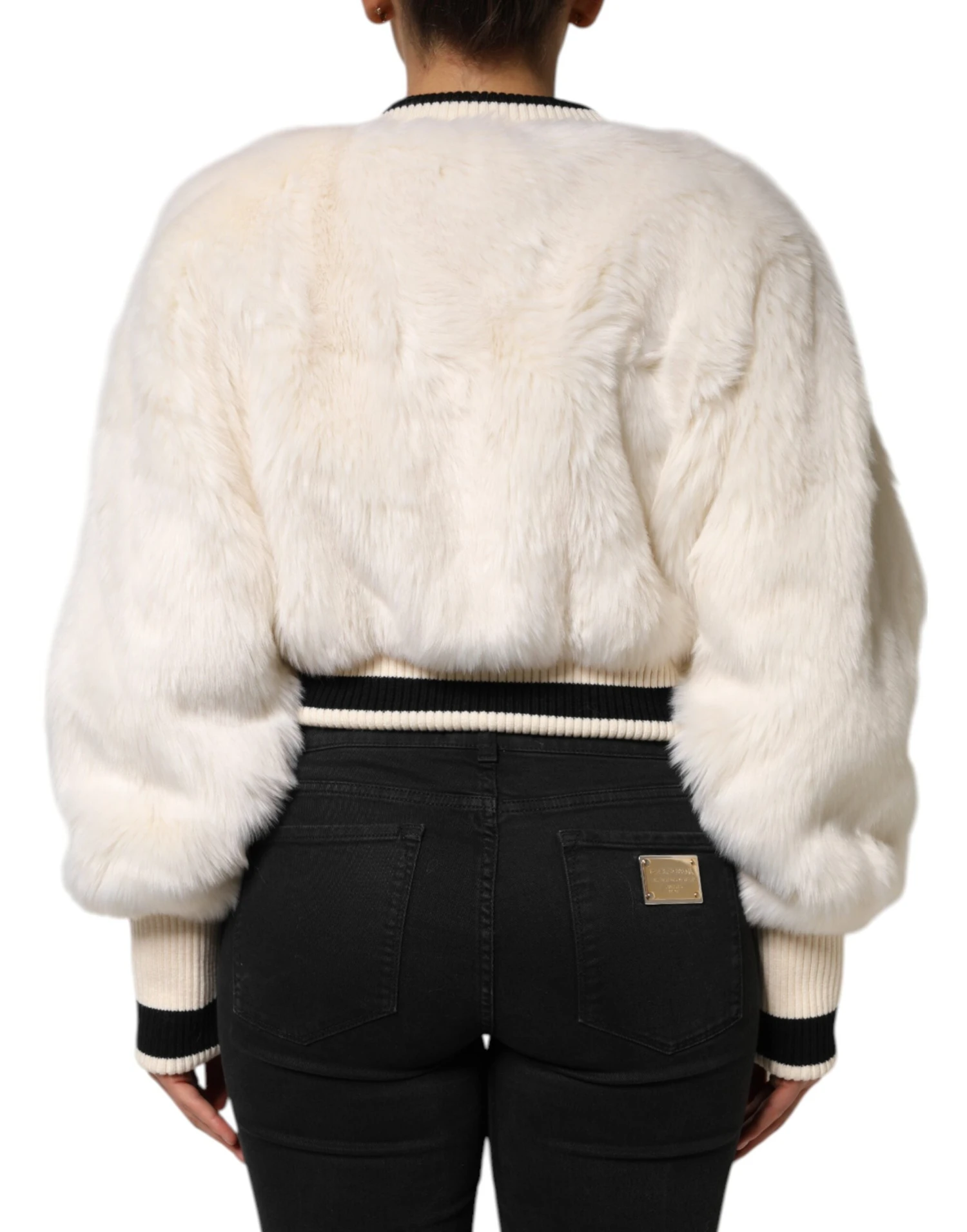 Dolce & Gabbana White Cropped Faux Fur DG Sweatshirt Women's Sweater 5 Dolce & Gabbana White Cropped Faux Fur DG Sweatshirt Women's Sweater - Image 3