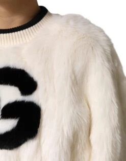 Dolce & Gabbana White Cropped Faux Fur DG Sweatshirt Women's Sweater 11 Dolce & Gabbana White Cropped Faux Fur DG Sweatshirt Women's Sweater -Lux Lair Store 8275021