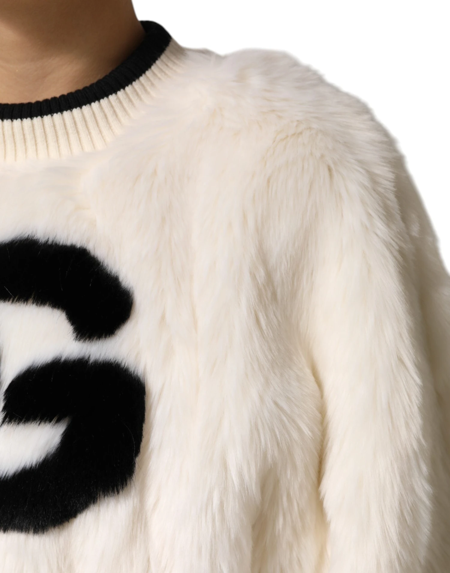 Dolce & Gabbana White Cropped Faux Fur DG Sweatshirt Women's Sweater 7 Dolce & Gabbana White Cropped Faux Fur DG Sweatshirt Women's Sweater - Image 5