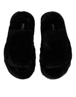 Dolce & Gabbana Black Polyester Velvet Slides Slipper Men's Shoes -Lux Lair Store 8275691