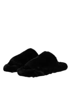 Dolce & Gabbana Black Polyester Velvet Slides Slipper Men's Shoes -Lux Lair Store 8275692
