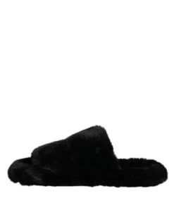 Dolce & Gabbana Black Polyester Velvet Slides Slipper Men's Shoes -Lux Lair Store 8275694