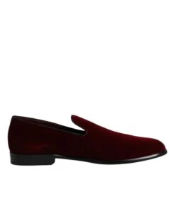 Dolce & Gabbana Red Cotton Velvet Slip On Loafers Formal Men's Shoes
