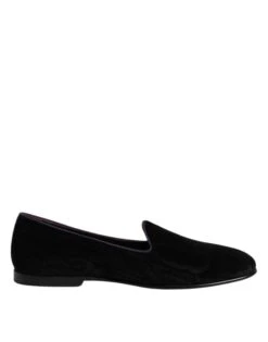 Dolce & Gabbana Black DG Crown Embroidery Loafers Slip On Men's Shoes