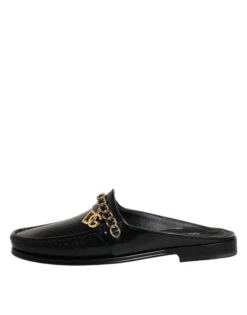 Dolce & Gabbana Black Leather DG Chain Embellished Sandals Men's Shoes -Lux Lair Store 8276877