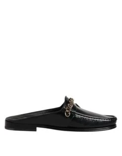 Dolce & Gabbana Black Leather DG Chain Embellished Sandals Men's Shoes
