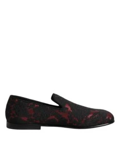Dolce & Gabbana Red Black Jacquard Slip On Men Loafers Men's Shoes