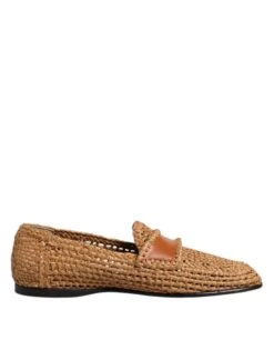 Dolce & Gabbana Brown Woven Raffia Slip On Loafers Men's Shoes