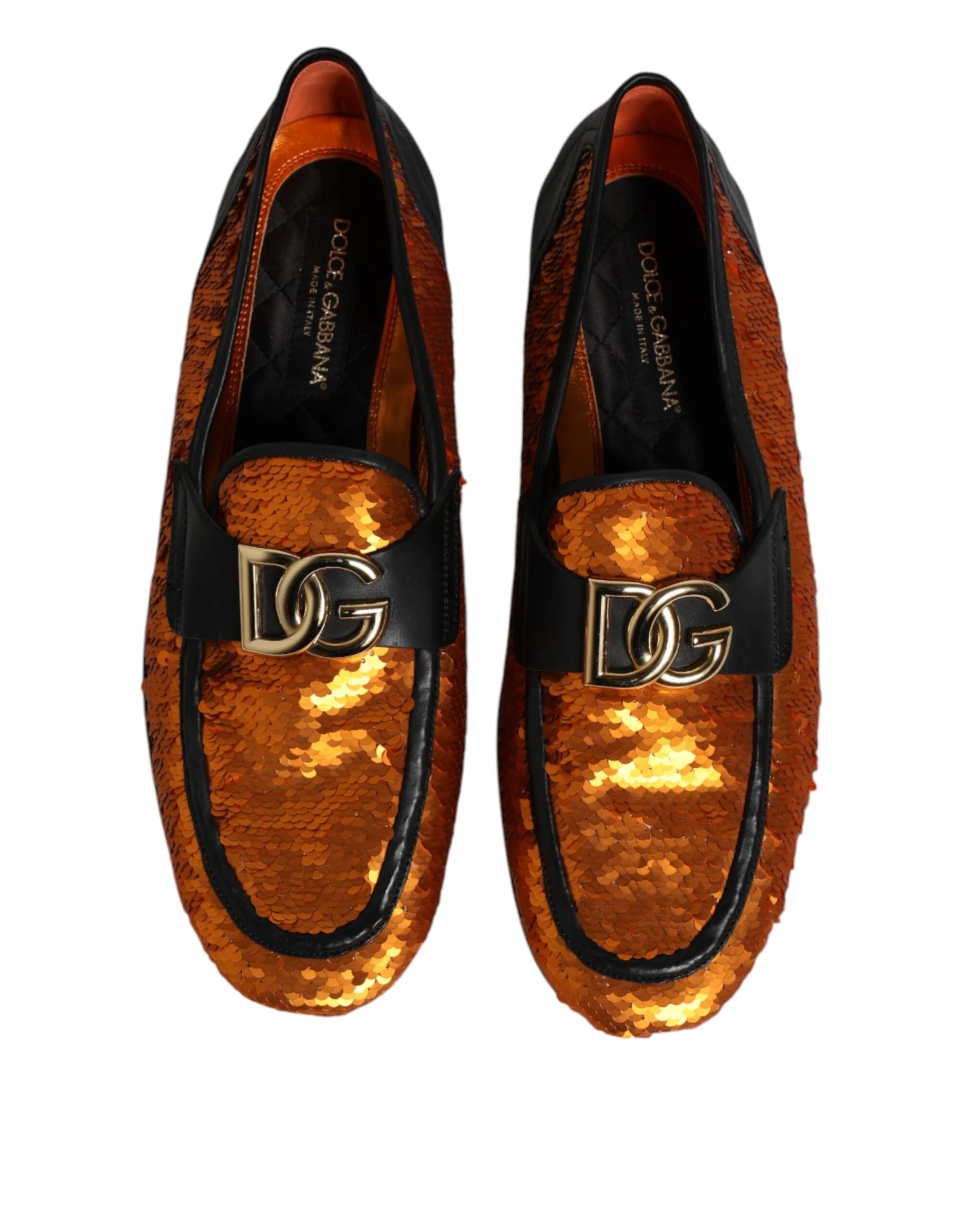 Dolce & Gabbana Orange Sequin Embellished Men Loafers Men's Shoes 5 Dolce & Gabbana Orange Sequin Embellished Men Loafers Men's Shoes - Image 3