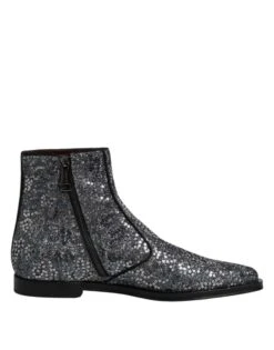 Dolce & Gabbana Dark Gray Cotton Sequined Chelsea Boots Men's Shoes