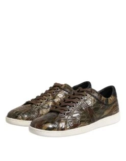 Dolce & Gabbana Brown Exotic Leather Low Top Sneakers Men's Shoes -Lux Lair Store 8278177