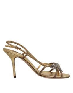 Dolce & Gabbana Gold Strass Ankle Strap Heels Sandals Women's Shoes (Pre-Owned)