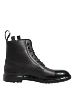 Dolce & Gabbana Brown Black Lace Up Mid Calf Men Boots Men's Shoes