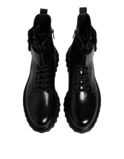 Dolce & Gabbana Black Leather Lace Up Mid Calf Boots Men's Shoes -Lux Lair Store 8355999