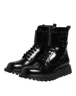 Dolce & Gabbana Black Leather Lace Up Mid Calf Boots Men's Shoes -Lux Lair Store 8356000
