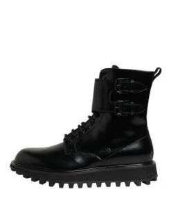 Dolce & Gabbana Black Leather Lace Up Mid Calf Boots Men's Shoes -Lux Lair Store 8356002