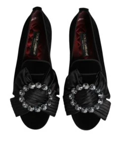Dolce & Gabbana Black VATICANO Crystal Ribbon Slip On Men's Shoes -Lux Lair Store 8357682