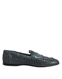 Dolce & Gabbana Blue Woven Raffia Slip On Loafers Men's Shoes