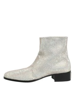 Dolce & Gabbana White Strass DG Logo Heels Ankle Boots Men's Shoes 13 Dolce & Gabbana White Strass DG Logo Heels Ankle Boots Men's Shoes -Lux Lair Store 8359486