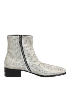 Dolce & Gabbana White Strass DG Logo Heels Ankle Boots Men's Shoes