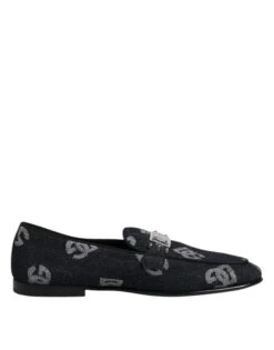 Dolce & Gabbana Blue Logo Cotton Loafers Formal Dress Men's Shoes