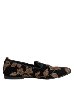 Dolce & Gabbana Black Floral Embroidery Men Loafers Men's Shoes (Pre-Owned)