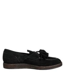 Dolce & Gabbana Black Suede Tassel Embellished Loafers Men's Shoes