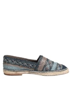Dolce & Gabbana Blue Gray Woven Leather Buffalo Espadrille Men's Shoes