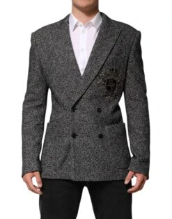 Dolce & Gabbana Black White Double Breasted Men Suit Men's Blazer