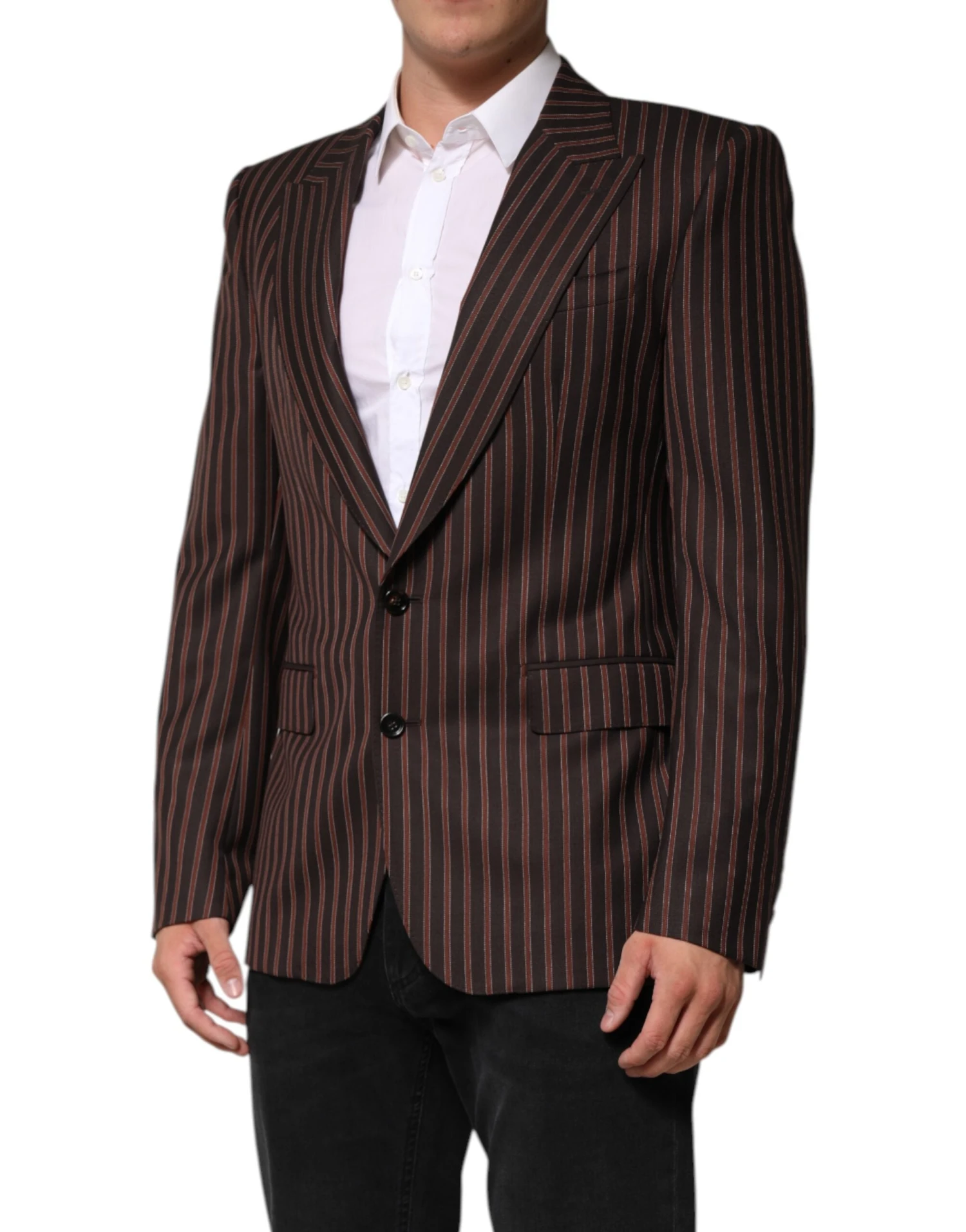 Dolce & Gabbana Black Brown Stripe Single Breasted Men's Blazer 4 Dolce & Gabbana Black Brown Stripe Single Breasted Men's Blazer - Image 2