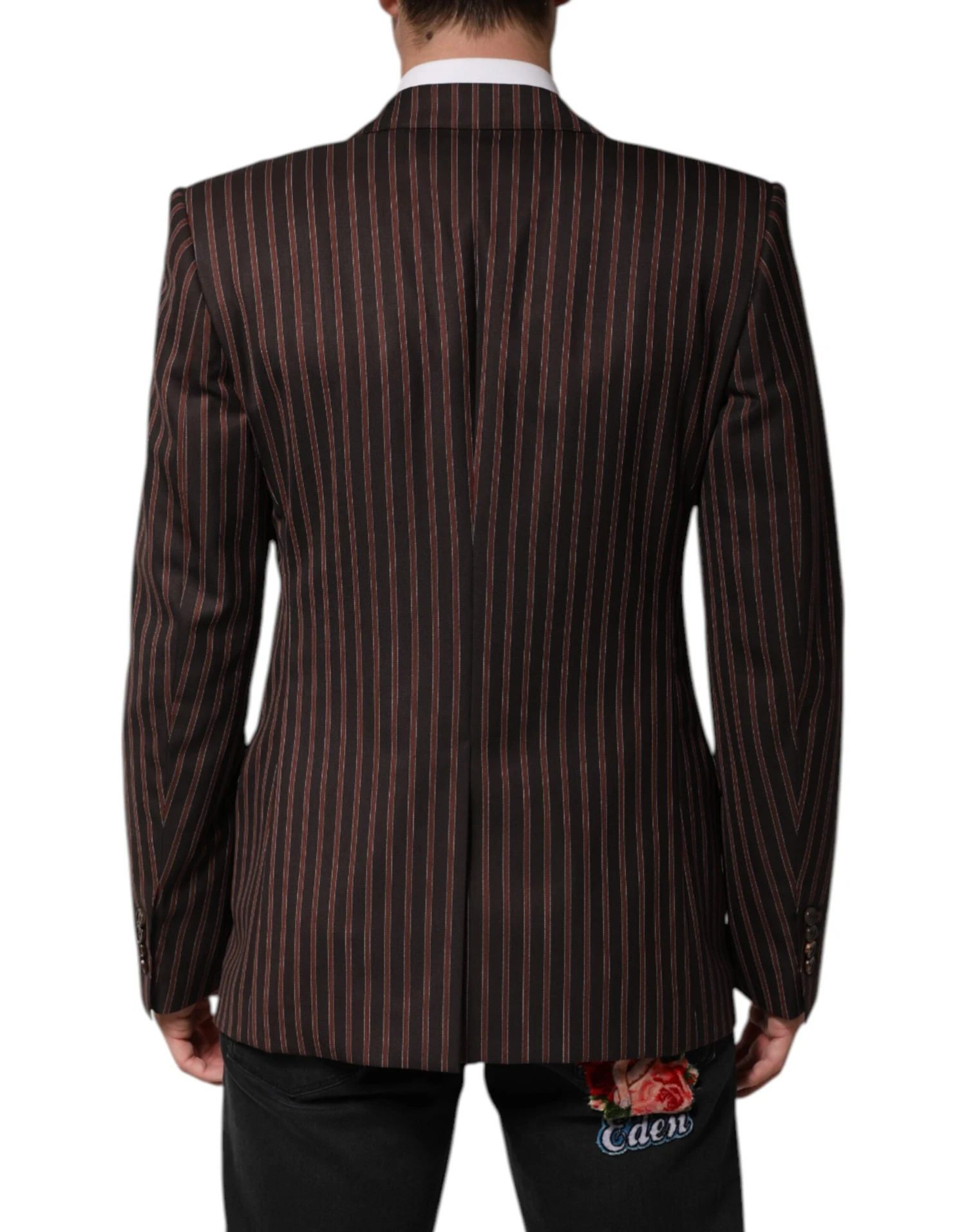 Dolce & Gabbana Black Brown Stripe Single Breasted Men's Blazer 5 Dolce & Gabbana Black Brown Stripe Single Breasted Men's Blazer - Image 3