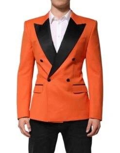 Dolce & Gabbana Orange SICILIA Double Breasted Coat Men's Blazer (Pre-Owned)