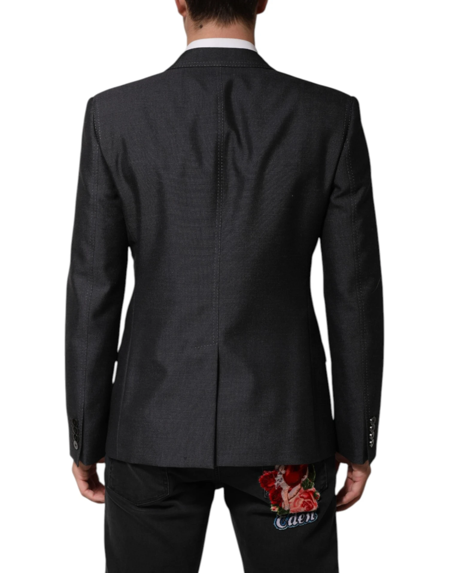 Dolce & Gabbana Dark Gray Bee Embroidery Wool Coat Men's Blazer 5 Dolce & Gabbana Dark Gray Bee Embroidery Wool Coat Men's Blazer - Image 3