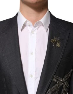 Dolce & Gabbana Dark Gray Bee Embroidery Wool Coat Men's Blazer 10 Dolce & Gabbana Dark Gray Bee Embroidery Wool Coat Men's Blazer -Lux Lair Store 8449271