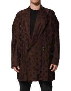 Dolce & Gabbana Brown Polyester Logo Monogram Coat Men's Jacket