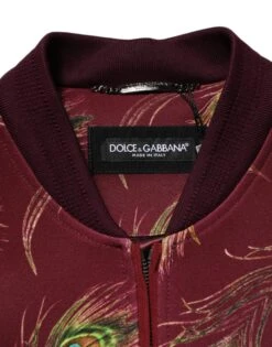 Dolce & Gabbana Maroon Peacock Feather Print Bomber Men's Jacket -Lux Lair Store 8450043