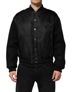 Dolce & Gabbana Black Polyester Logo Plaque Bomber Men's Jacket (Pre-Owned)