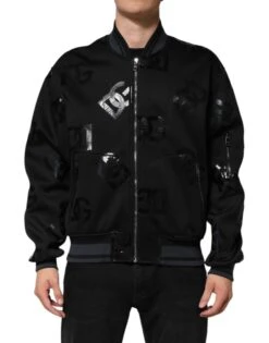 Dolce & Gabbana Black Wool Logo DG Mania Men Bomber Men's Jacket