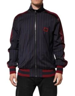 Dolce & Gabbana Blue Red Striped Logo Plaque Full Zip Men's Jacket