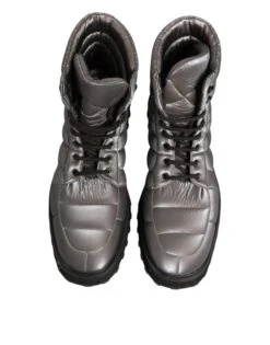 Dolce & Gabbana Silver Padded Mid Calf Lace Up Boots Men's Shoes (Pre-Owned) -Lux Lair Store 8450389