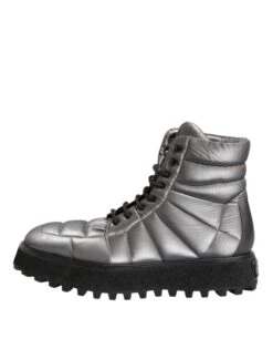 Dolce & Gabbana Silver Padded Mid Calf Lace Up Boots Men's Shoes (Pre-Owned) -Lux Lair Store 8450392