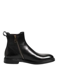 Dolce & Gabbana Black Chelsea Leather Mid Calf Boots Men's Shoes