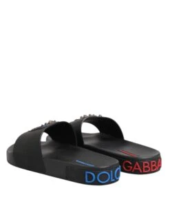 Dolce & Gabbana Black Leather Slides Flats Beachwear Men's Shoes -Lux Lair Store 8451452