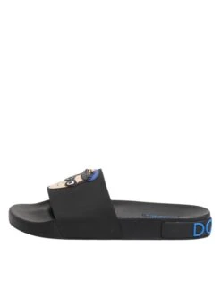 Dolce & Gabbana Black Leather Slides Flats Beachwear Men's Shoes -Lux Lair Store 8451453