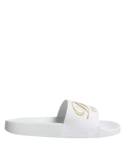 Dolce & Gabbana White Leather Slides Sandals Beachwear Men's Shoes