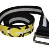 Dolce & Gabbana Black Yellow Logo Striped Metal Buckle Men's Belt