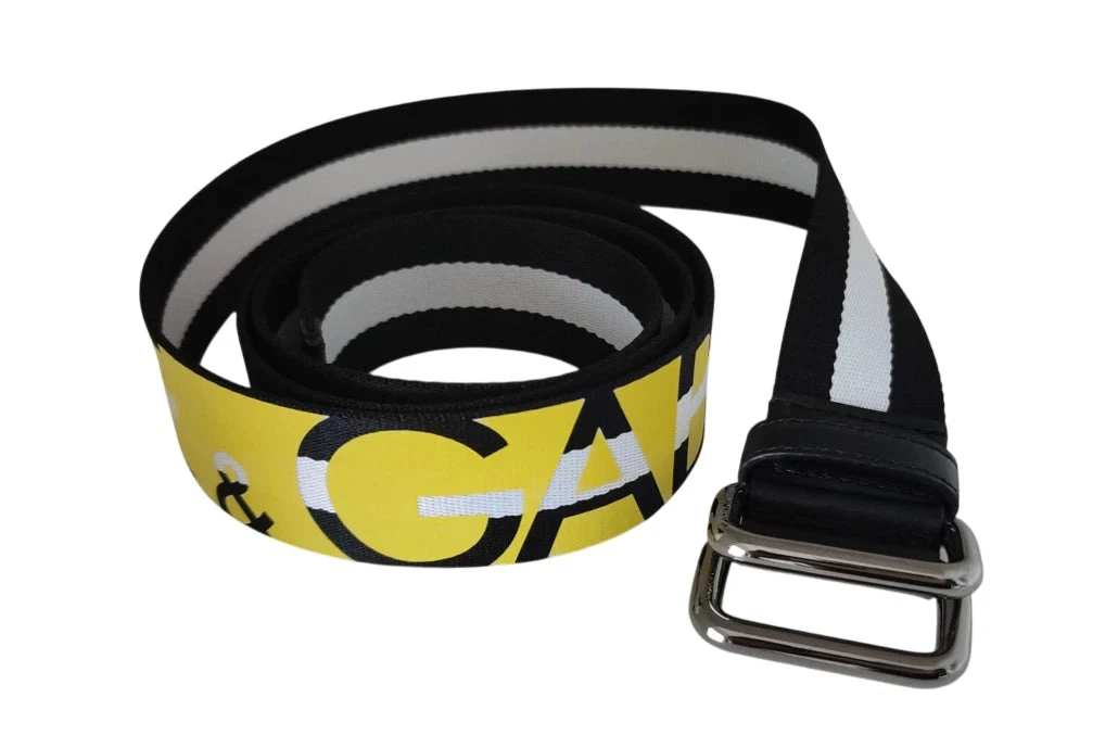 Dolce & Gabbana Black Yellow Logo Striped Metal Buckle Men's Belt 3 Dolce & Gabbana Black Yellow Logo Striped Metal Buckle Men's Belt